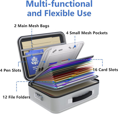 TIGERKING Fireproof Document Box Hard Shell, Fire Proof File Box for Documents with Combination Lock, File Safe Boxs Fireproof Waterproof with Handle, Durable Organizer for Home Office Storage - Grey