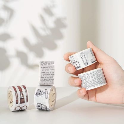WT Happy Journaling Washi Tape Set, 5 Rolls, Original Designs, Vintage Decorative Masking Tape, Words Craft Tape, Bujo Planner Supplies, Adhesive Wrapping Tape, DIY Retro Paper Tape