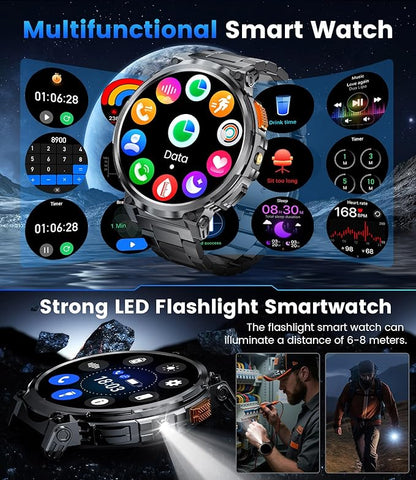 LIGE Smart Watches for Men with 730mAh Battery, 1.85" HD Smart Watch with Flashlight/Make/Answer Call/120+Sports Mode Fitness Tracker/Sleep Monitoring, iOS Android Waterproof Military SmartWatches