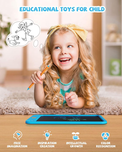 LCD Writing Tablet 10 Inch, Toys for 3 4 5 6 7 8 9 10 Year Old Boys Girls, Colorful Doodle Board Drawing Tablet, Gift for Boys Toddlers Age 3-12 Years, Memo Board, Drawing Pads with Lanyard(Blue)