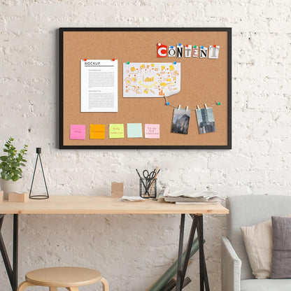 Board2by 2-Pack Cork Board Bulletin Board 20“ x 30”, Black Wood Framed Corkboard, Office Board for Wall Cork, Large Wall Mounted Notice Pin Board with 32 Push Pins for School, Home & Office