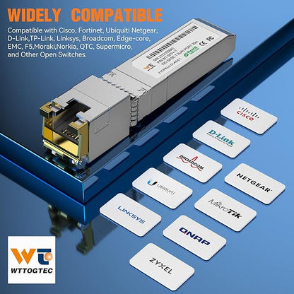 10G SFP+ to RJ-45 Transceiver, 1.25/2.5/5/10G-T Copper SFP+ CAT6a Module, Auto-Negotiation, Up to 30m, for Cisco SFP-10G-T-S, Meraki, TP-Link, Mikrotik, Netgear and More