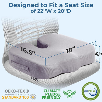 5 STARS UNITED Seat Cushion for Tailbone Pain Relief – Large Memory Foam Lifting Pillow for Coccyx, Hip, Sciatica & Post-Surgery Recovery – Wheelchair, Car, Desk, Gaming & Office Chairs, Light Gray