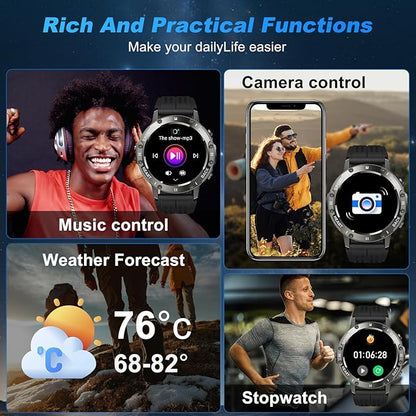 Smart Watch for Men Fitness Tracker: Military Make Answer Call Running Digital Mens Watches Waterproof Smartwatch Android Phone iPhone Samsung Compatible Sleep SpO2 Heart Rate Monitor Step Pedometer