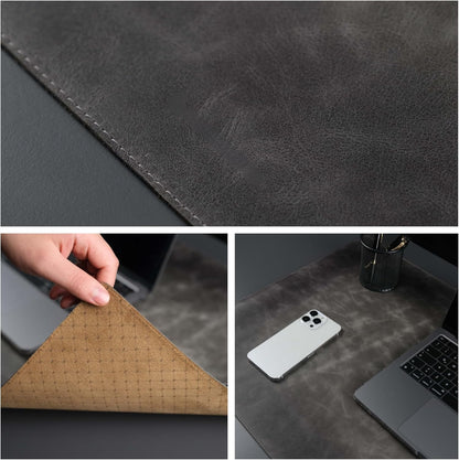 Jersey Genuine Calfskin Leather Desk Pad, Office Desk Mat with Non-Slip Bottom, Smooth Surface for Mouse & Keyboard, Desk Protector (36x19 inches) (Grey)