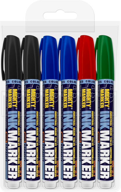 IM-27 Ink Marker, 2.3mm Medium Tip, Alcohol-Based Quick-Dry Permanent Ink, Waterproof, Safe for Most Surfaces, Clip Cap, 6 Bonus Tips, Valve Action, 10ml, 6 Pack (Assorted)