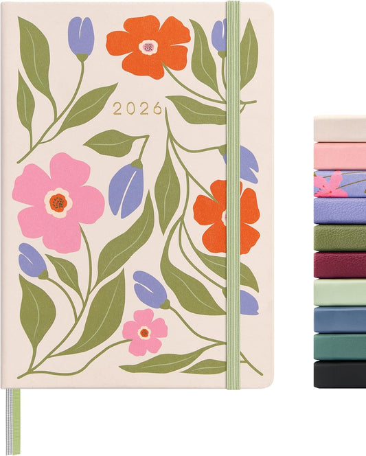 And Per Se 2026 Planner with Pattern-Daily, Weekly & 15-Monthly Leather Hardcover Planner, 5.7" x 8", Daily Schedule, Monthly Tabs, 100 GSM Thick Paper, Back Pocket(Botanical Floral)