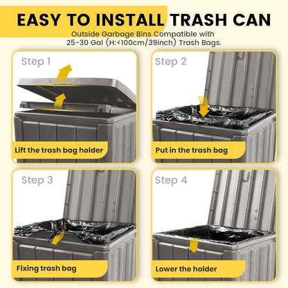 Outdoor Trash Can with Lid, Waterproof Resin Garbage Can with Tiered Lid, Outside Trash Bin for Patio, Kitchen, Backyard or Deck