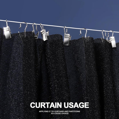 Teenitor 100 PCS Small Curtain Hooks Curtain Clips Bag Clips, Stainless Steel Curtain Rod Hooks, S Hooks for Hanging Drapes Photos Tent Lights Party Decorations Art Craft, Silver
