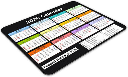 2026 Color Calendar and Holiday Horizontal Edition Calendar Mouse pad, Non-Slip Rubber Base Quality Creative Gaming Rectangle Personalized Desk Mouse Pad 9.5 inch x 7.9 inch