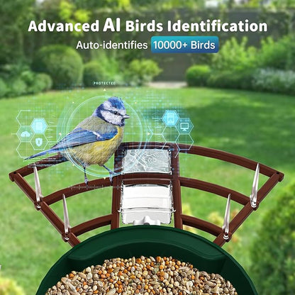 Smart Bird Feeder with Camera Solar Powered & AI Bi rd Identification, 2.4Ghz WiFi Bird feeders for Outdoors, 2K Live Video, Nstant Arrival Alerts - Dark red-Green