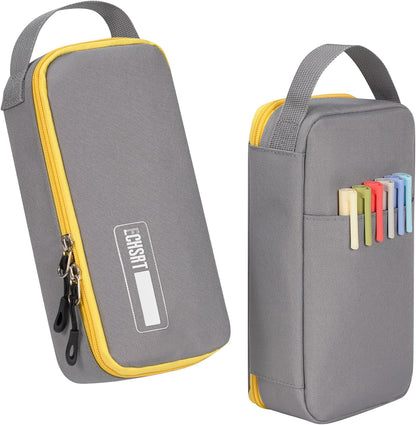 ECHSRT Big Pencil Case, Aesthetic Portable Zipper Pencil Bag with Hidden Pocket, Special Pouch for Men Women Adults, Stationery Organizer Pen Cases for Office Travel, Grey