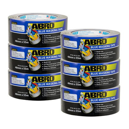 ABRO Blue Painters Tape 2 Inch Wide, 48mm x 55M, All Purpose Blue Tape, Temporary Labeling, Easy Tear, Clean Removal, Masking Tape Colored DIY or Pro - 6 Pack