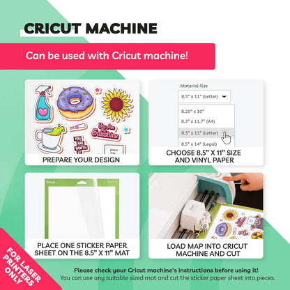 Clear Sticker Paper for Laser Printer - (20 Sheets), 8.5 x 11" Letter Size, Glossy Vinyl Sticker Paper - Perfect for Crafting and Vibrant Designs