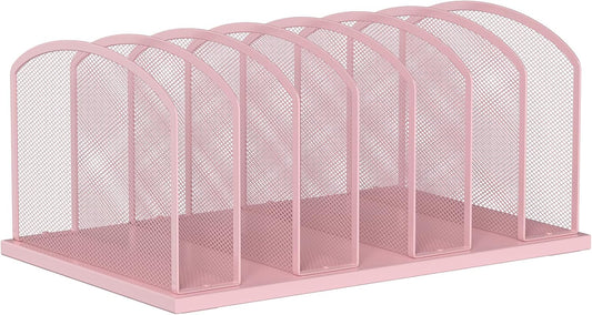 Desk File Organizer Vertical 7 Sections Mesh File Sorter Paper Storage Organizer for Desk, Office Organization File Holder Rack,Pink