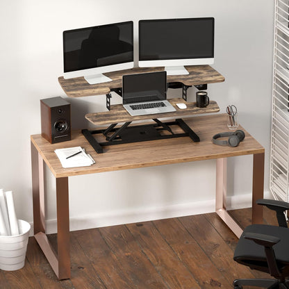 FLEXISPOT 42" Electric Standing Desk Converter Height Adjustable Desk Strong Weight Capacity Motorized Stand up Desk Riser for Office Home, Rustic Color