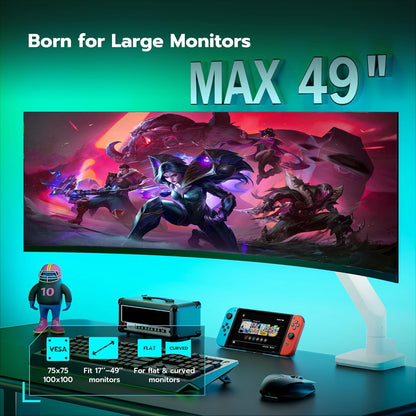 ARES WING Ultrawide Monitor Arm White for 17 to 49 Inch Heavy Duty Curved Screen, Holds 44 Lbs, Adjustable Gas Spring Monitor Arm Desk Mount with C Clamp, Grommet Base, 75/100 Vesa Mount