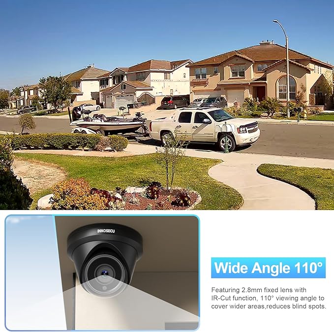 5MP IP PoE Camera, Security Dome Surveillance Camera Outdoor Indoor, 2.8mm Lens Wide Angle 110°, Night Vision 100ft, Built-in Mic, Smart Human/Vehicle Detection, IND5GR93A-B (Black)