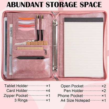 Calfinder Personalized Padfolios Portfolio Binder,3 Ring Leather Binder with Zipper,Professional Padfolios for Women&Men, Business Portfolio Organizer for Resume, Leather Folder for Ipad