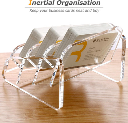 SANRUI Acrylic Business Card Holder for Desk, 3 Tier Clear Tilt Business Name Card Display Holders Stand Storage Organizer Fits 180 Business Cards (Horizontal, 3-Slot)