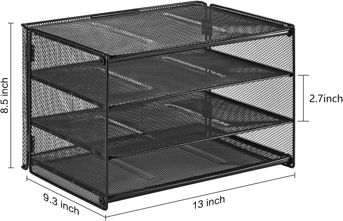 Samstar Paper Letter Tray, 3 Tier Desk File Organizer Paper Sorter Letter Shelf Rack, Mesh Made,Black ...