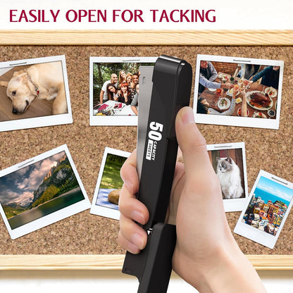 Metal Stapler Heavy Duty 50 Sheet Capacity with 1750 Staples and Staple Remover, Full Strip Staplers for Desk, No Jam, Non-Slip for Office & Classroom, Black