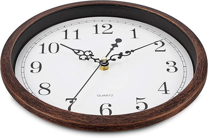 Bernhard Products Wall Clock 10 Inch Silent Non Ticking Movement Quality Quartz Battery Operated Round Easy to Read Decorative Brown Home/Kitchen/Office/Bedroom/Classroom/School Clocks, Black Numbers