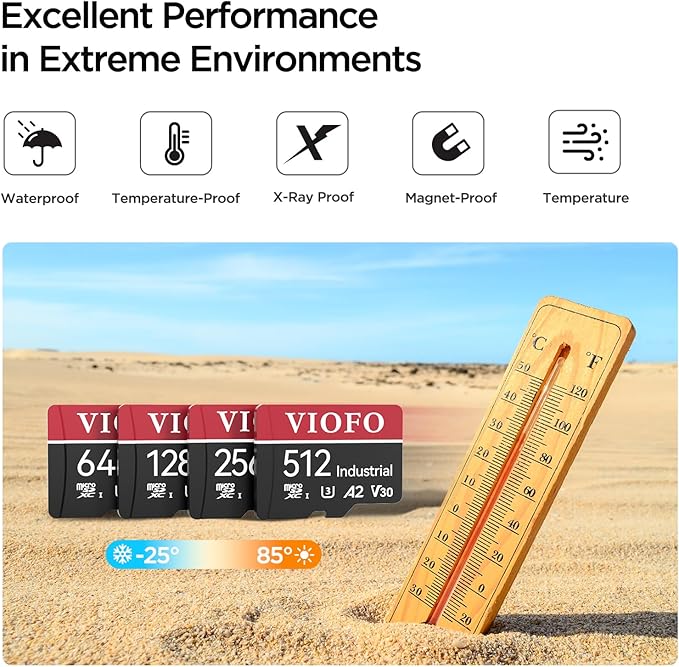 VIOFO 512GB Industrial Grade microSD Card, U3 A2 V30 High Speed Memory Card with Adapter, Support Ultra HD 4K Video Recording