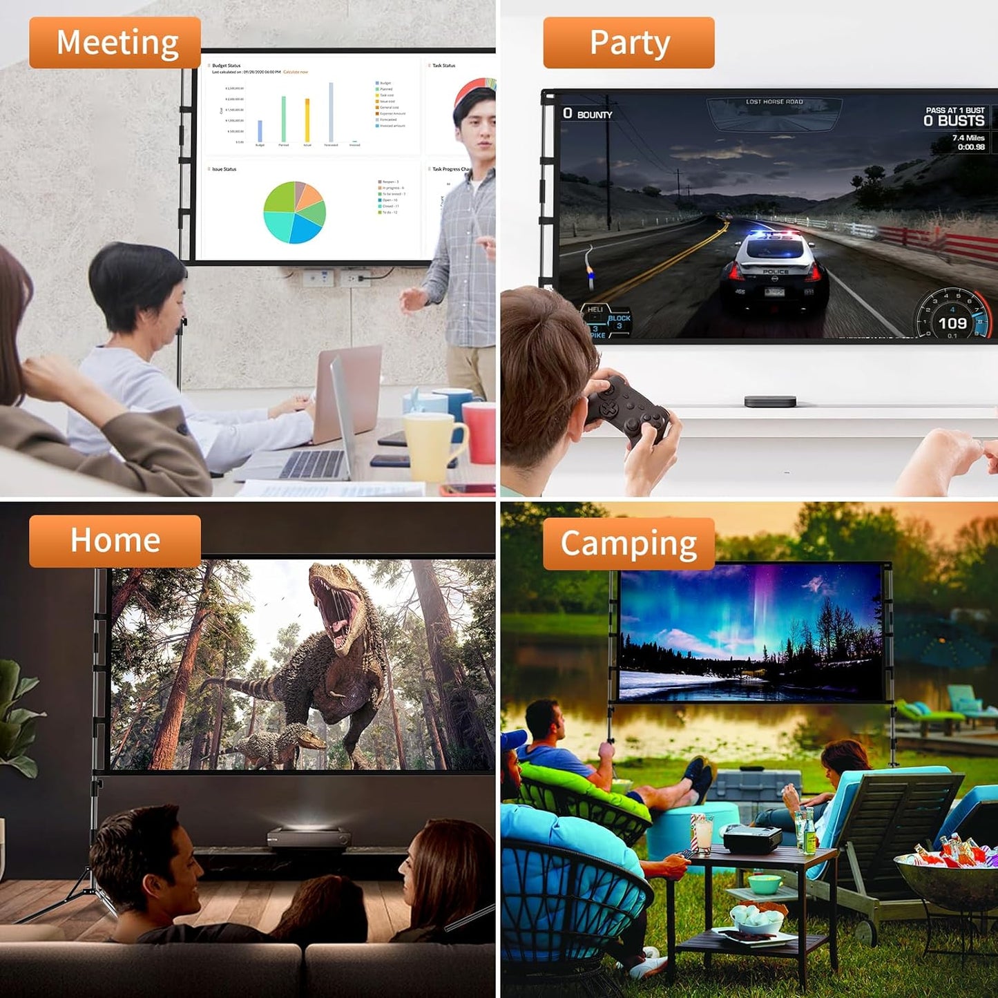 Projector Screen with Stand,84 inch Portable Projection Screen, Indoor Tripod Projector Screen 16:9 4K HD Rear Front Movie Screen with Carry Bag Wrinkle-Free Design for Home Theater Backyard Cinema