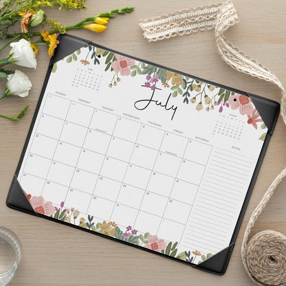 Cabbrix Desk Calendar 2025-2026 with Desktop Mat, Floral Desk Pad Calendar 15 x 12 Inch Runs From July 2025 to December 2026, Desk Blotter Calendar for Home School and Office (Black)