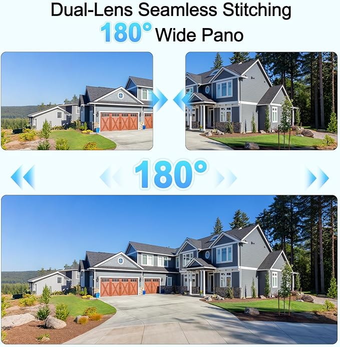 8MP Dual Lens IP PoE Camera, Outdoor Dome Security Dome Camera with 180° Panoramic View, Waterproof IP67, Light Color Night Vision, Two-Way Audio, Human/Vehicle Detection, IND8CD99G