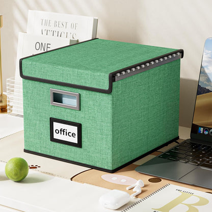 Huolewa Decorative File Organizer Box with Lid, Collapsible File Storage Organizer Boxes with Lids, Linen Hanging Filing&Storage Boxes for Office/Decor/Home, Filing System for File and Folders Storage