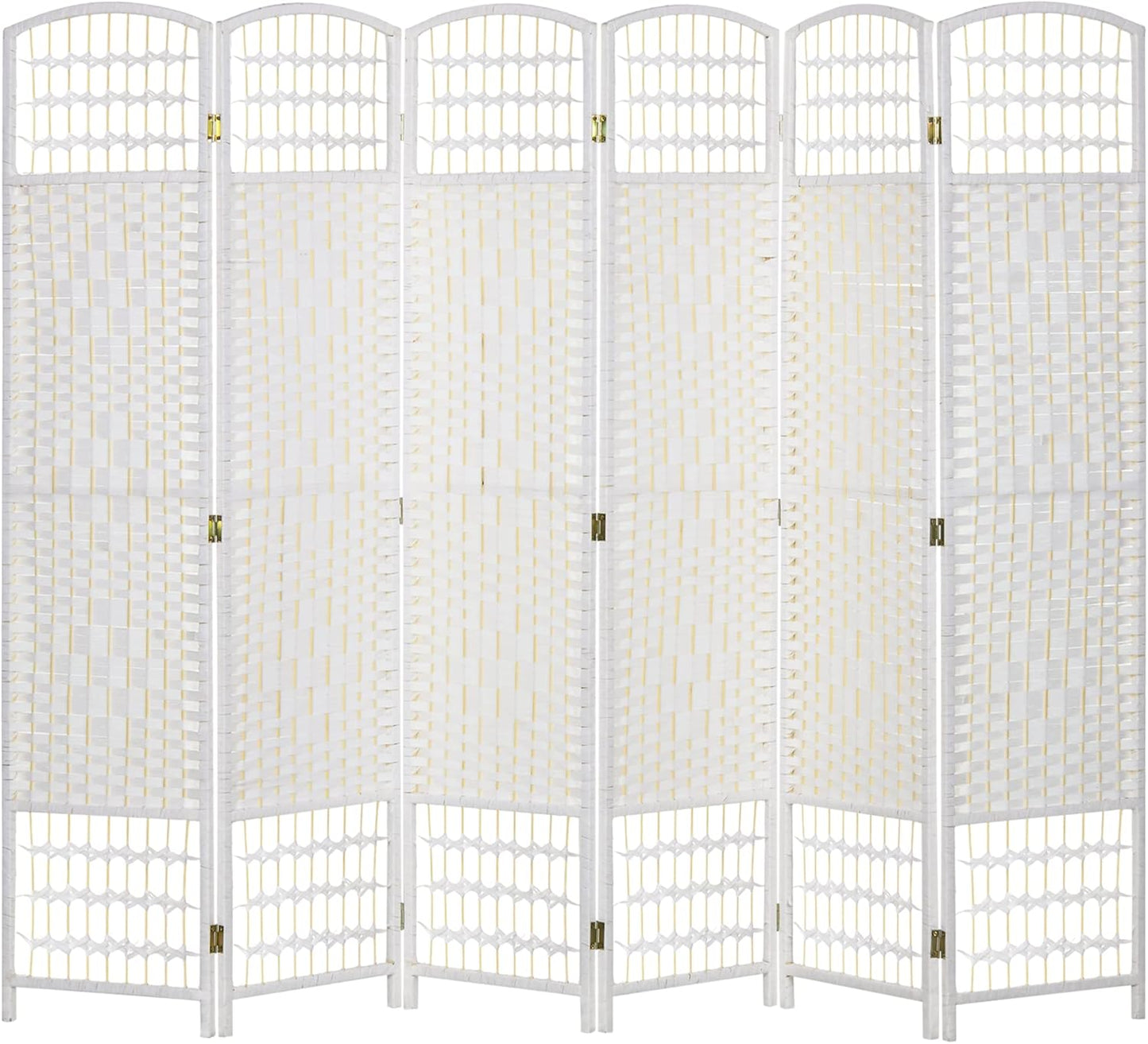 NicBex Room Divider 6 Panel Room Dividers with Woven Paper Design Partition Room Dividers and Folding Privacy Screens 5.6 FT Wall Divider for Office, Room Separation,94.5" W x 0.5" D x 67" H, White