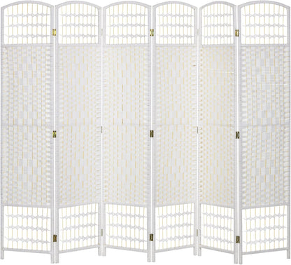 NicBex Room Divider 6 Panel Room Dividers with Woven Paper Design Partition Room Dividers and Folding Privacy Screens 5.6 FT Wall Divider for Office, Room Separation,94.5" W x 0.5" D x 67" H, White