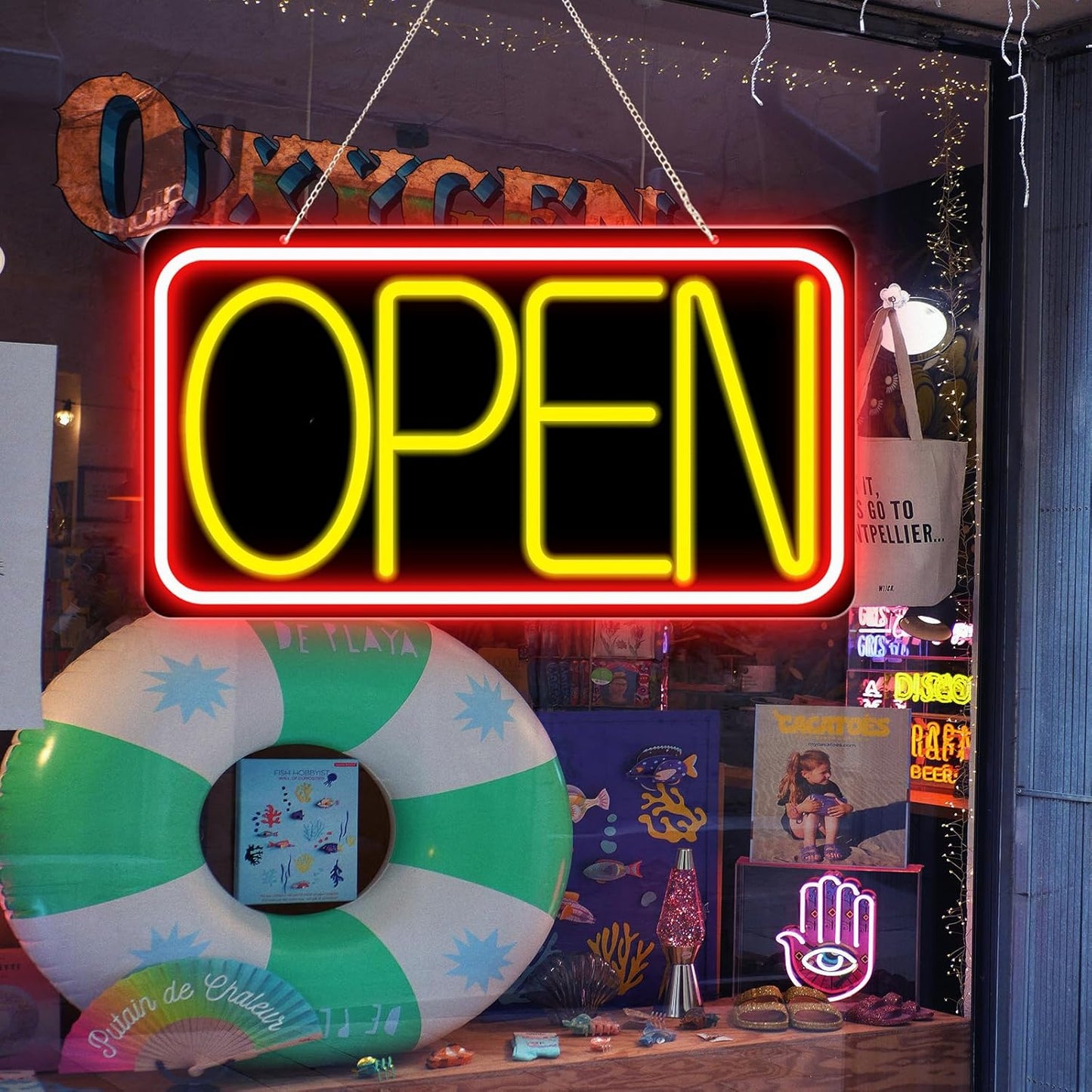 16.5" X 9" Led Neon Open Signs for Business Ultra Bright Plug In Electric Light Up Open Signs with ON/OFF Switch and 12V/2A AC Adapter for Storefront Window Bar Salon Coffee Stores (Red/Yellow)