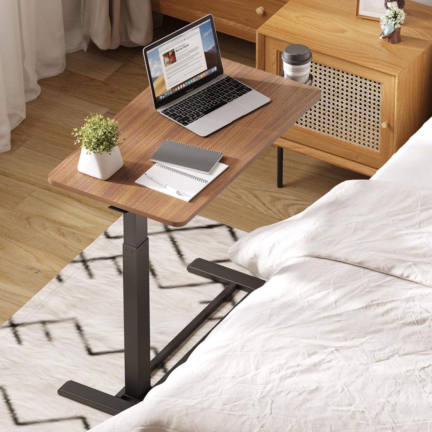 FLEXISPOT Mobile Standing Desk with Wheels Pneumatic Laptop Desk Rolling Computer Cart Movable Height Adjustable Small Sit Stand Desk Computer Workstations Home Use(31.5" W x 17.7" D, Mahogany)