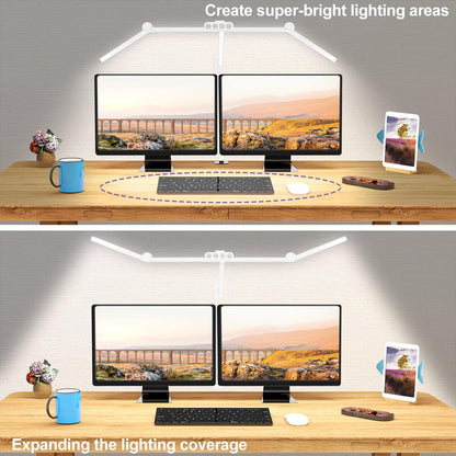 Micomlan Led Desk Lamp for Home Office, White Architect Desk Lamp with Clamp for Crafting, 24W Bright Rotatable Led Table Light Stepless Dimming Tempering Wide Computer Light with Atmosphere Lighting