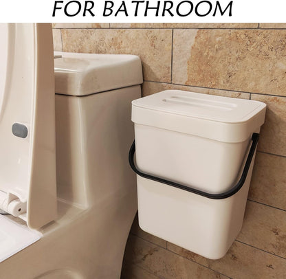 stonespace Hanging Small Trash Can with Lid Under Sink for Kitchen，1.3 Gallon/ 5L Mountable Compost Pail，Kitchen Compost Bin for Countertop, White