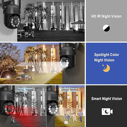 Wireless Security Camera System, 4pcs 3MP PTZ Cameras Outdoor Indoor, CKK WiFi Surveillance NVR System with Floodlights & Siren Alarm, 2 Way Audio, 24/7 Record, Expandable 10CH, No HDD