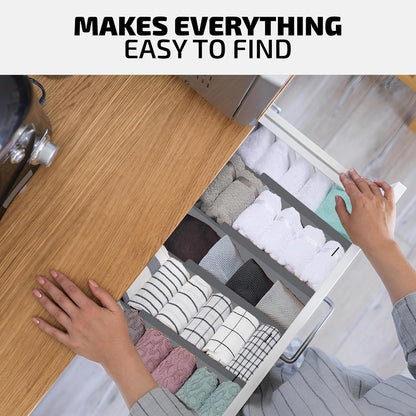 4 Pack Drawer Dividers Bamboo 2.6" High, 16-22" Adjustable Drawer Organizers for Clothes, Expandable Dresser Separators in Bedroom/Bathroom/Kitchen/Office Organization and Storage (Grey)