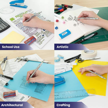 Pacific Arc Chromagraph Metal Mechanical Pencil .7 mm Silver Barrel Mechanical Pencil with Built In Lead Pencil Grade Indicator, Lead Pencil Holder for Drafting, Sketching, and Drawing