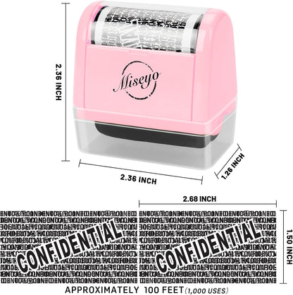 Miseyo Identity Theft Protection Roller Stamp Set - Pink (6 Refill Ink Incleded)