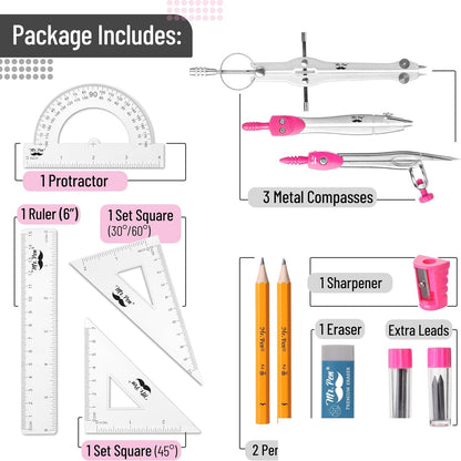 Mr. Pen- Geometry Set, 13 pcs, Compass for Geometry, Protractor Set, Geometry Kit Set with Shatterproof Storage Box, Geometry Kit, Drawing Tools, Drafting Set, Back to School Supplies