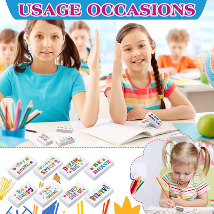 100 Pcs Inspirational Pencil Erasers Bulk for Kids Fun Motivational Eraser School Supplies Back to School Office Supplies for Classroom Office Teacher Artists (Lovely)