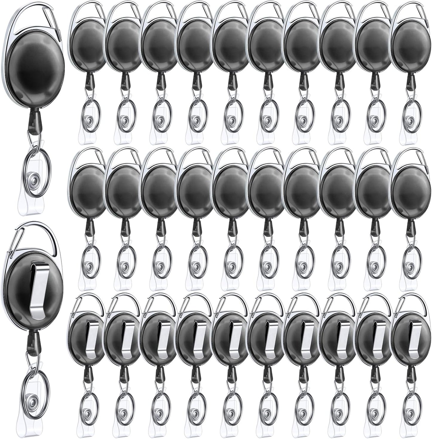 Honoson 30 Pcs Heavy Duty Retractable Badge Reels Batch ID Badge Holder Retractable Clip Bulk Key Holder with Ring for Office Worker Employee, Doctor Nurse Gifts (Transparent Black)