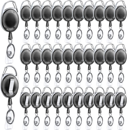 Honoson 30 Pcs Heavy Duty Retractable Badge Reels Batch ID Badge Holder Retractable Clip Bulk Key Holder with Ring for Office Worker Employee, Doctor Nurse Gifts (Transparent Black)