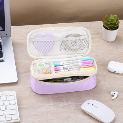 Pencil Case Aesthetic Pencil Bag with Zipper Pencil Pouch Big for Girls Kids Teens Adults Stationery Pencil Case Organizer for School Purple