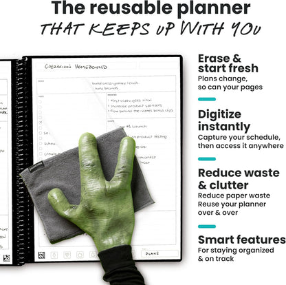 Rocketbook Flex Planner, Reusable Undated Smart, Letter Size 8.5x11 in Black – Daily, Weekly, Monthly, Annual Calendar, Tasks, Goals, Scheduling, Productivity, App Connected, Erasable, Durable Cover