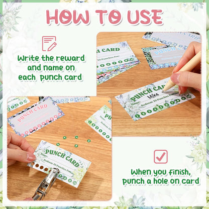 Fumete 400 Pcs Punch Cards for Classroom Reward Cards Behavior Incentive Loyalty Awards for Kids Students Teachers School Business, 8 Styles, 3.5 x 2 in(10 Succulent Punches Style)