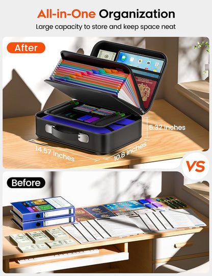 Fireproof Document Box, Fire Proof Safe Boxes for Documents, Important Document Organizer with Lock, Fireproof Waterproof Document Storage Bag for Important Documents, Files and More